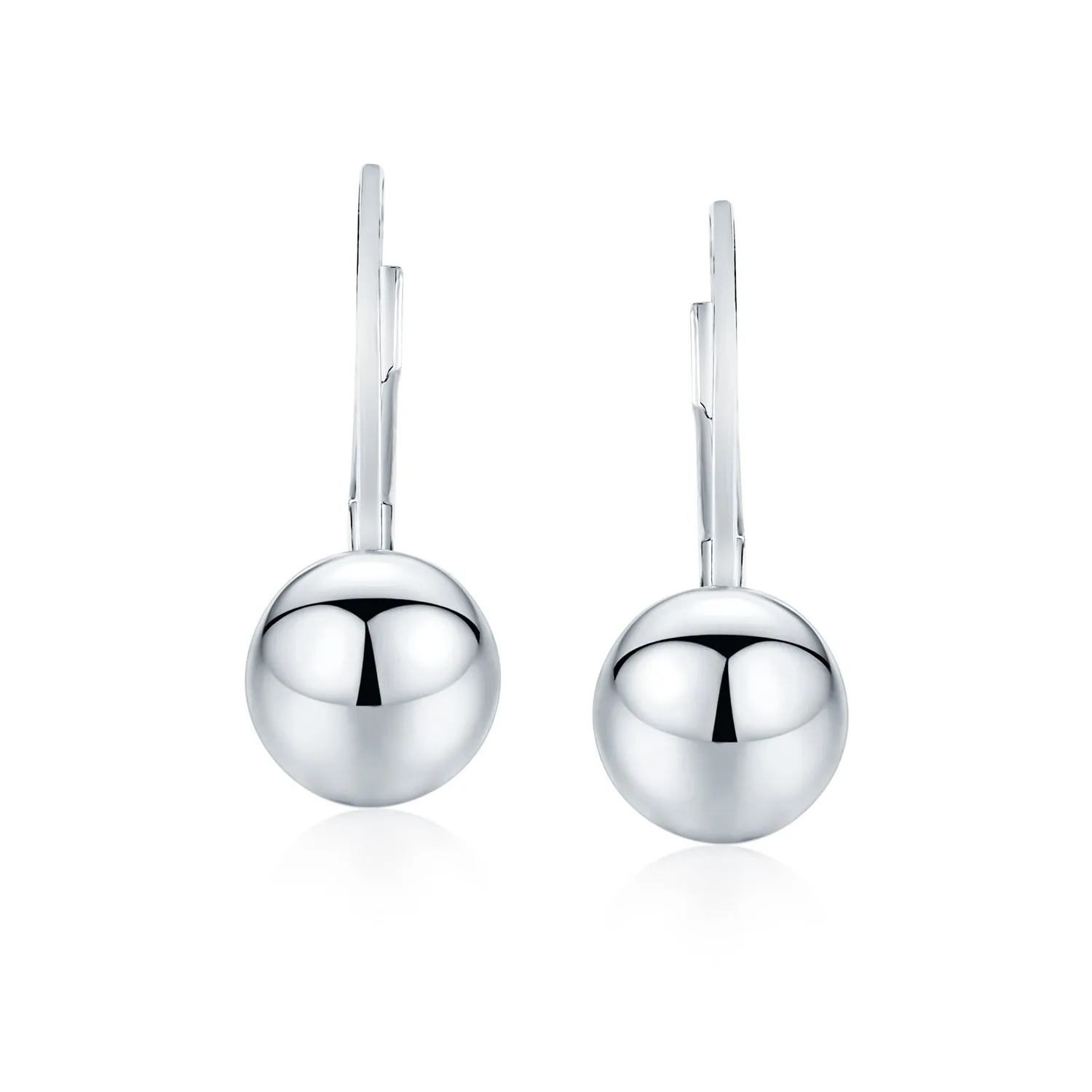 Classic Simple Lever Back Drop Ball Earrings Round Bead Sterling Silver 8MM