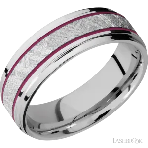 Cobalt Chrome Band with Polish , Polish Finish and Meteorite Inlay - 7MM