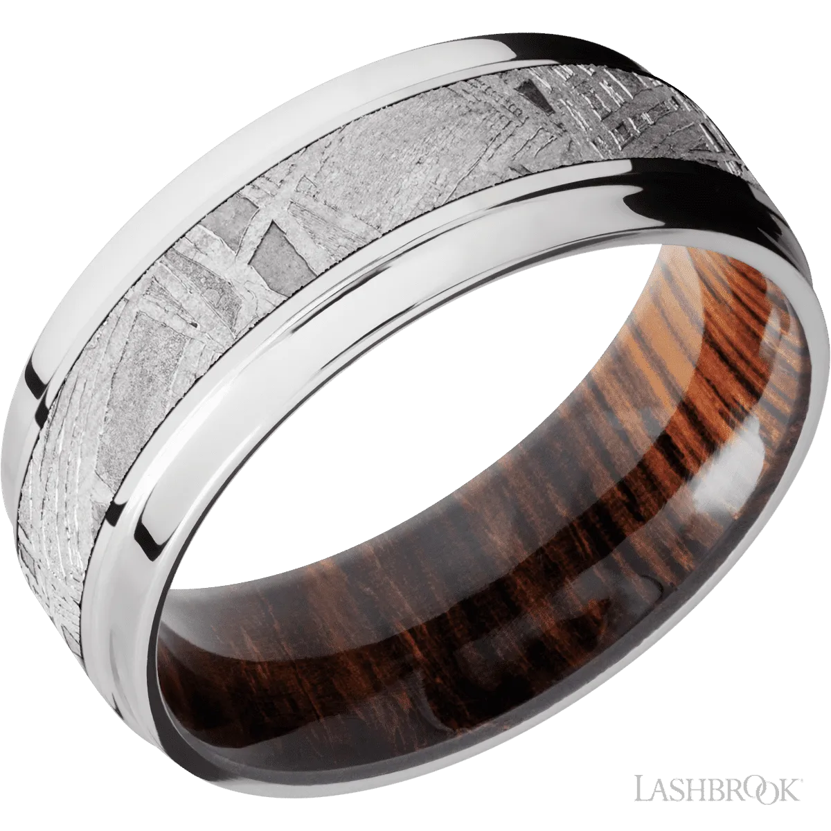 Cobalt Chrome with Polish Finish and Meteorite Inlay and Cocobolo - 8MM