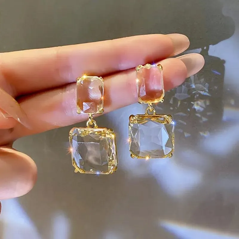 Crystal Geometric Square Fresh Drop Earrings Charm Jewelry EM328