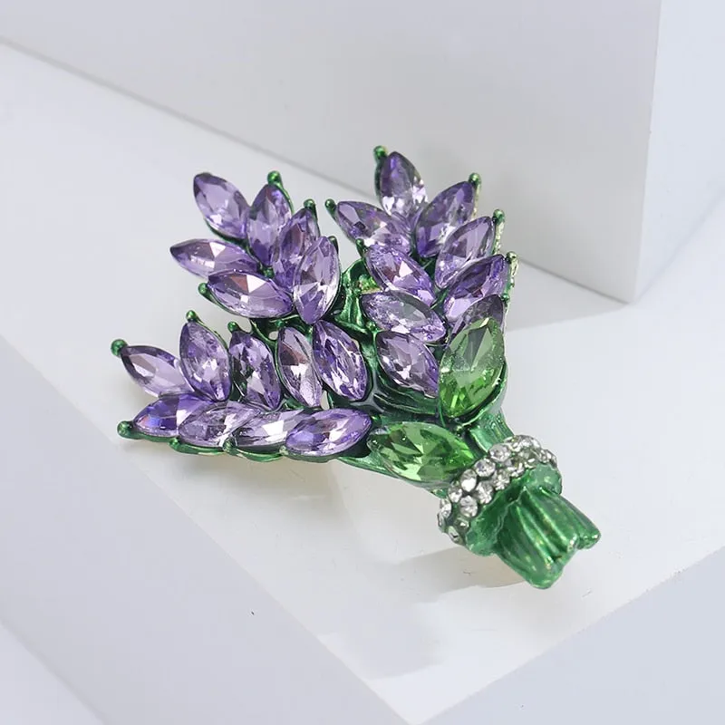 Crystal Lavender Flower Lapel Pins