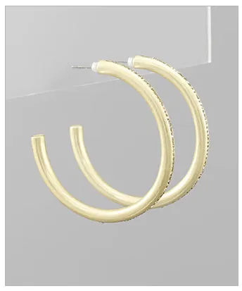 Crystal Line Matte Gold Hoops