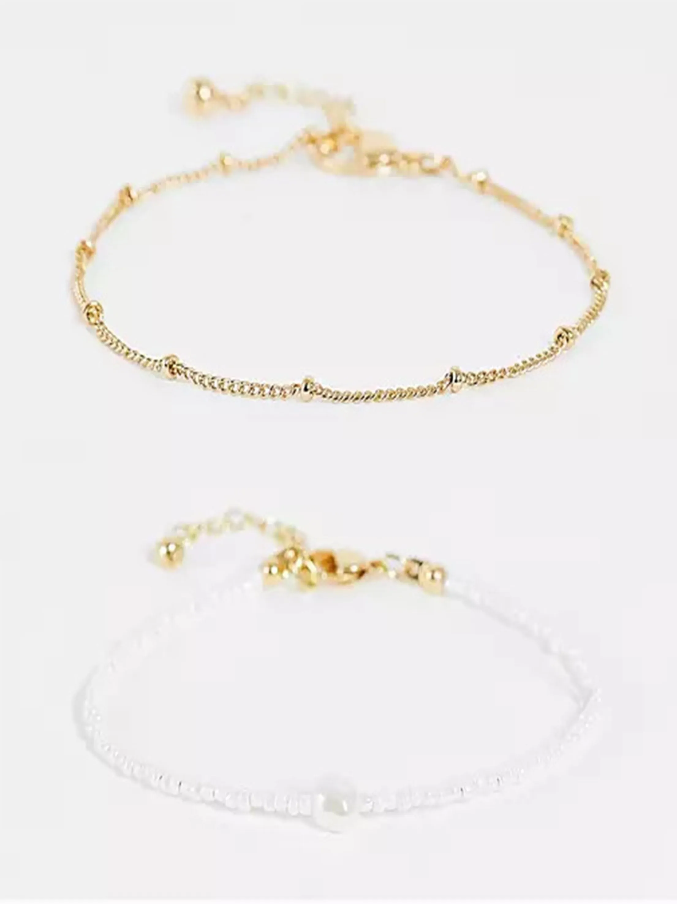 Curve Bracelet With Micro Faux Pearl And Dot Dash Chain In Gold Tone