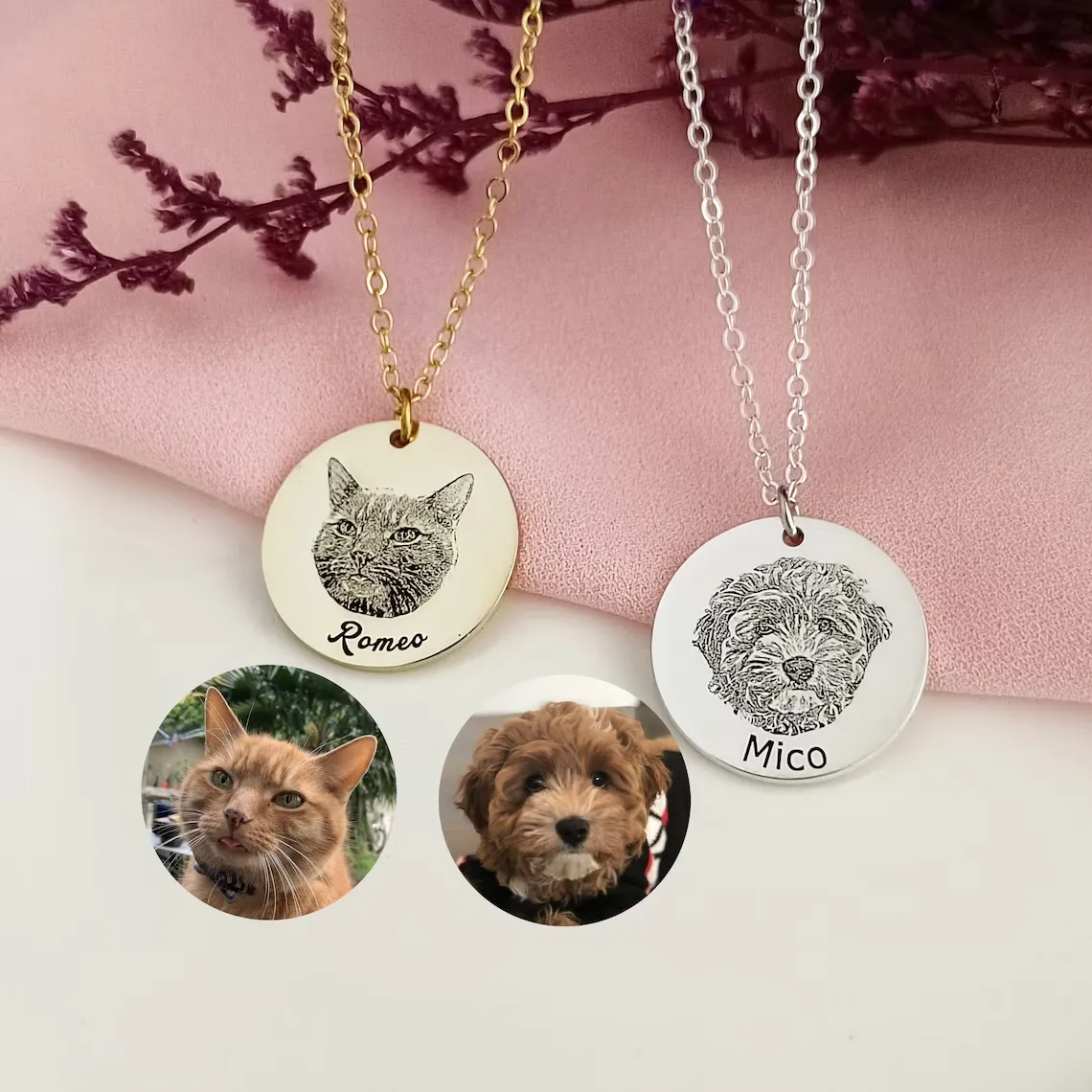 Custom Personalized Pet Portrait Name Necklaces