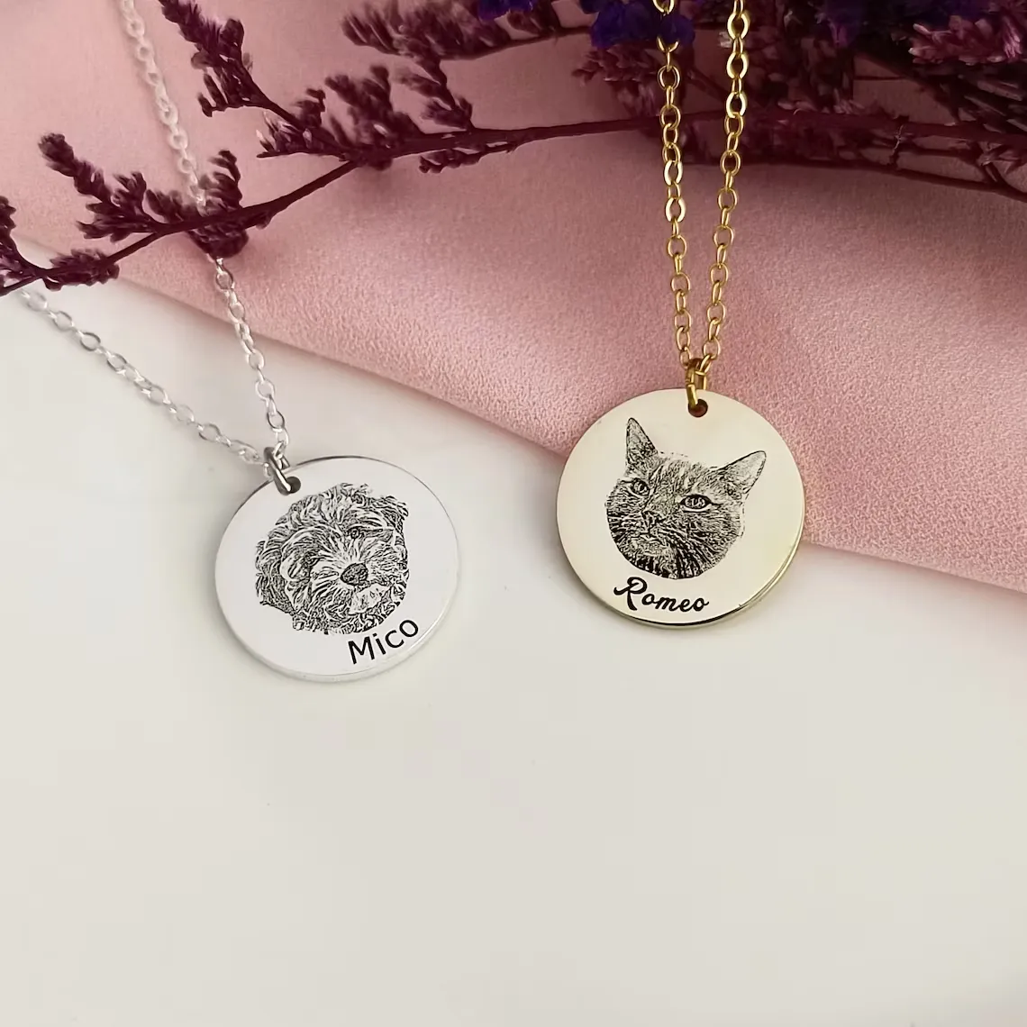 Custom Personalized Pet Portrait Name Necklaces