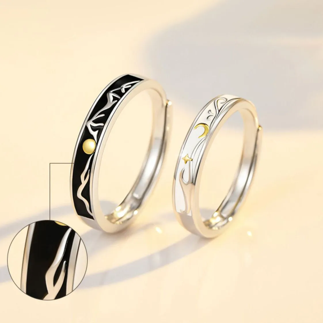 Custom Sun and Moon Matching Couple Rings Set