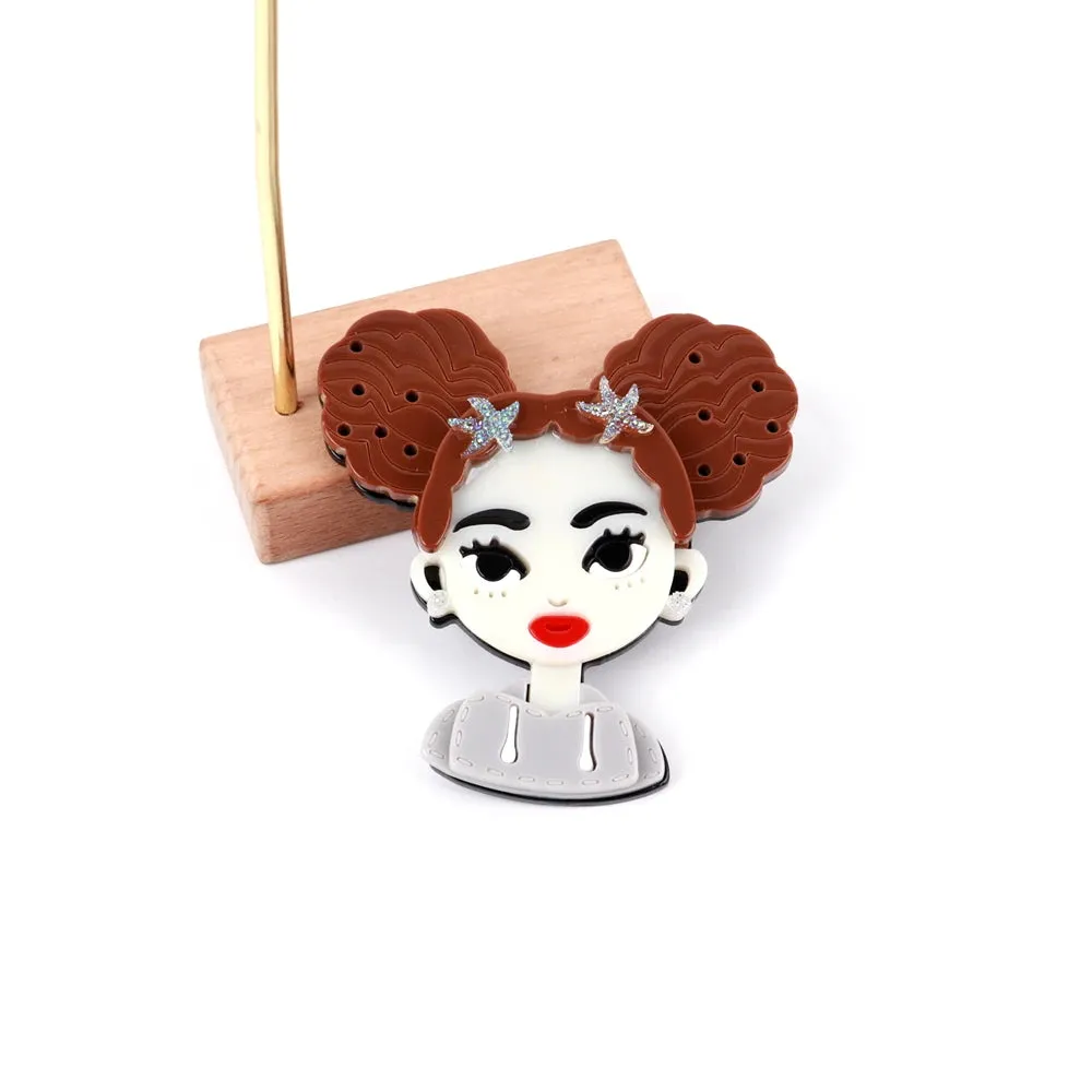 Cute Brown Hair Girl Acrylic Brooches