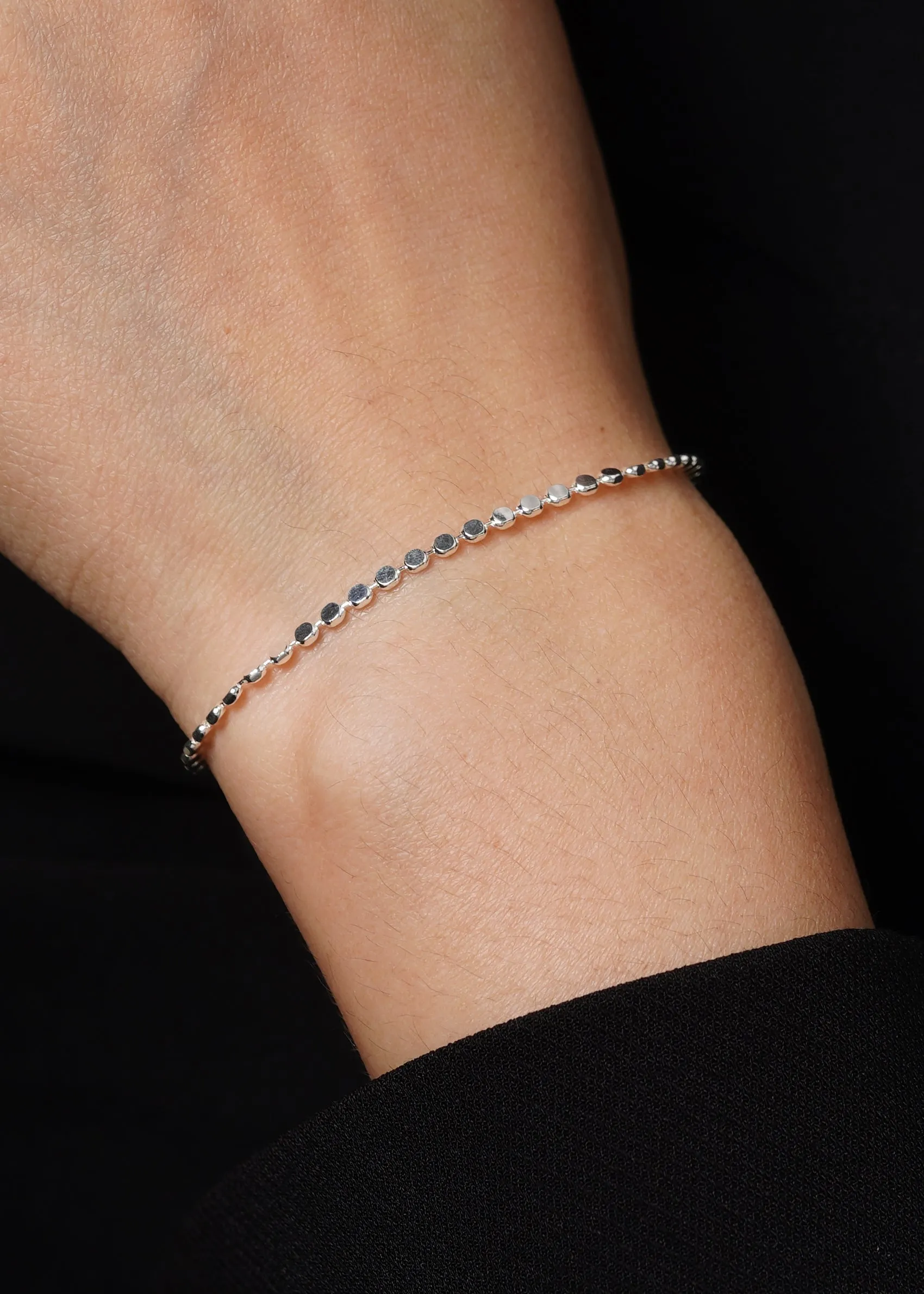 Dainty Flat Fasceted Bead Bracelet • 14K Gold or Silver Delicate Bracelet • Bridesmaids Gifts • Wedding Bracelet