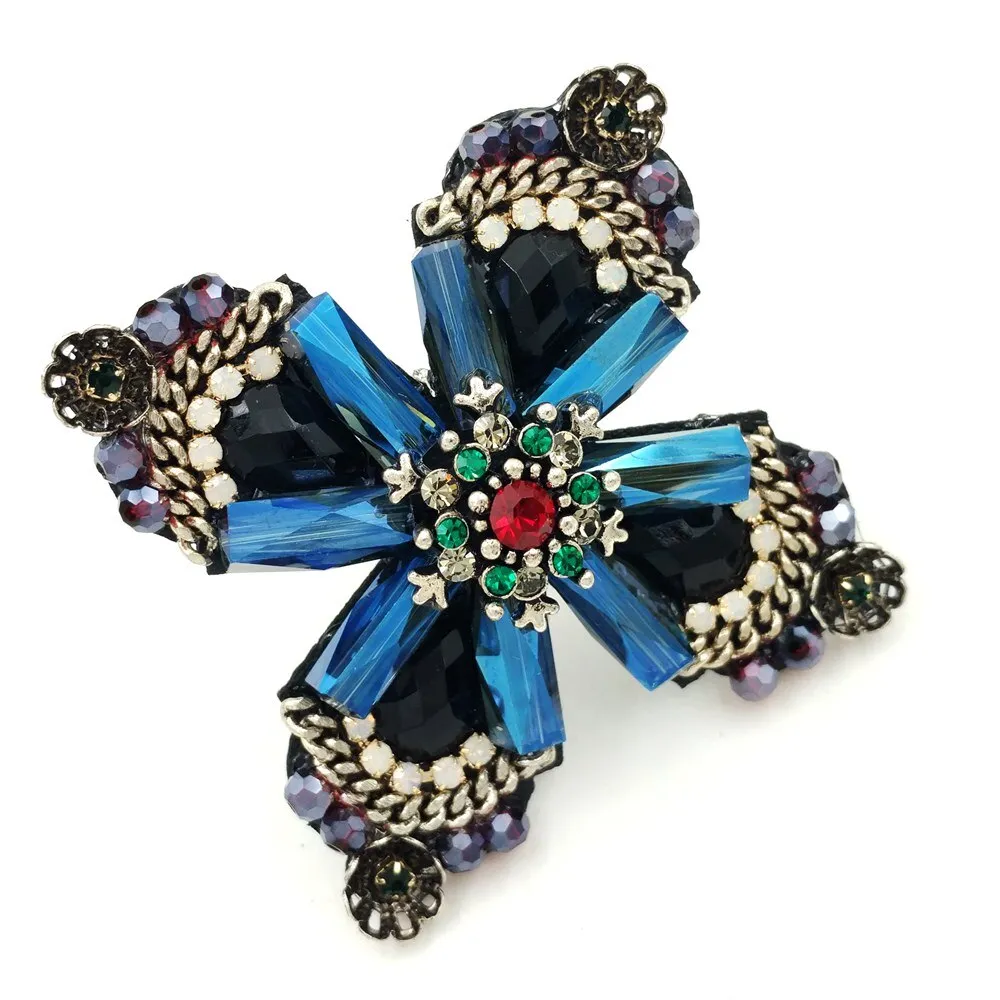 Dark Blue Cross Brooch