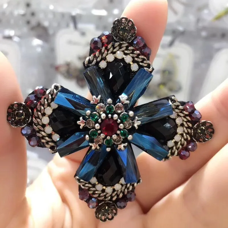 Dark Blue Cross Brooch