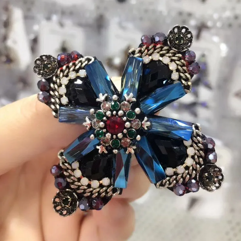 Dark Blue Cross Brooch