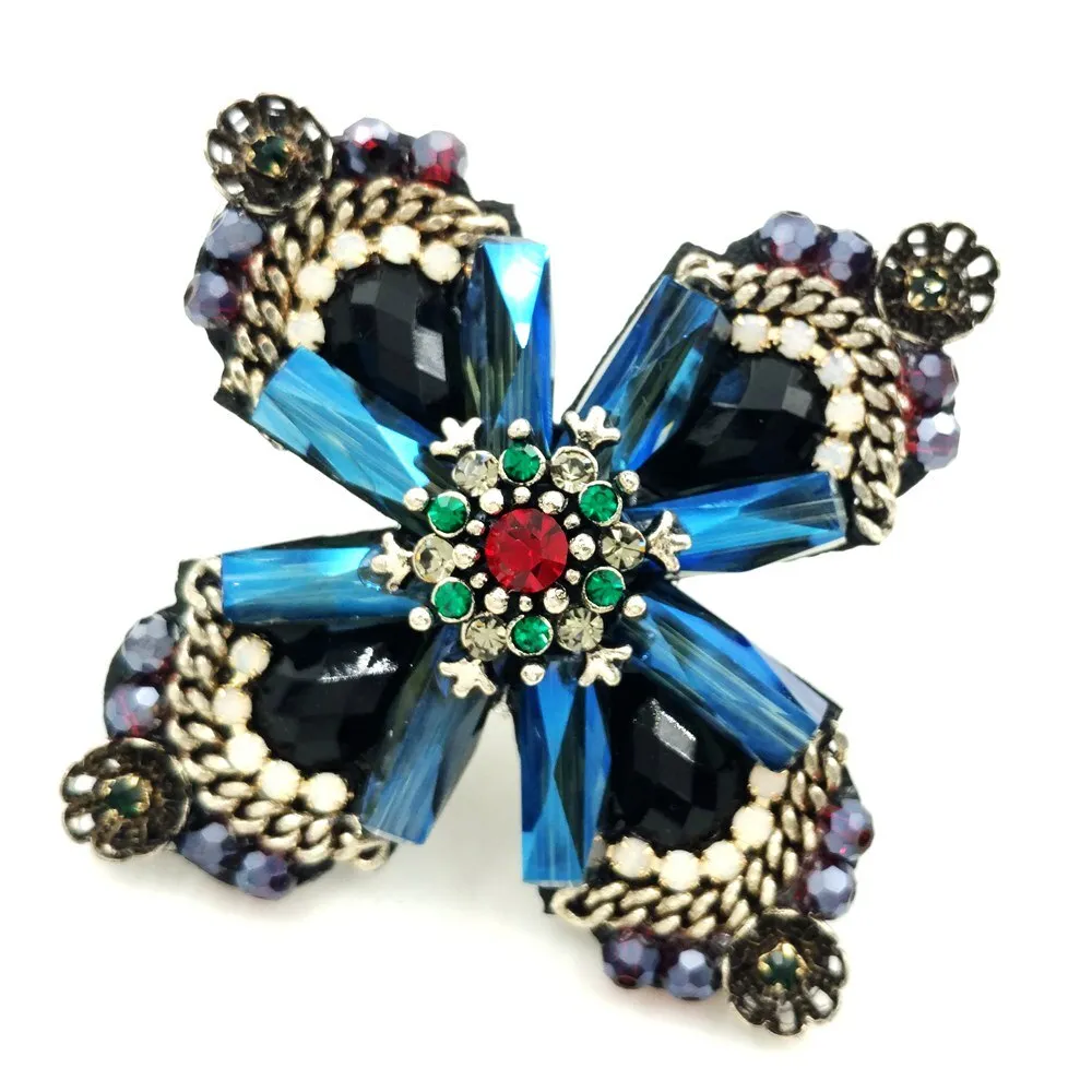 Dark Blue Cross Brooch