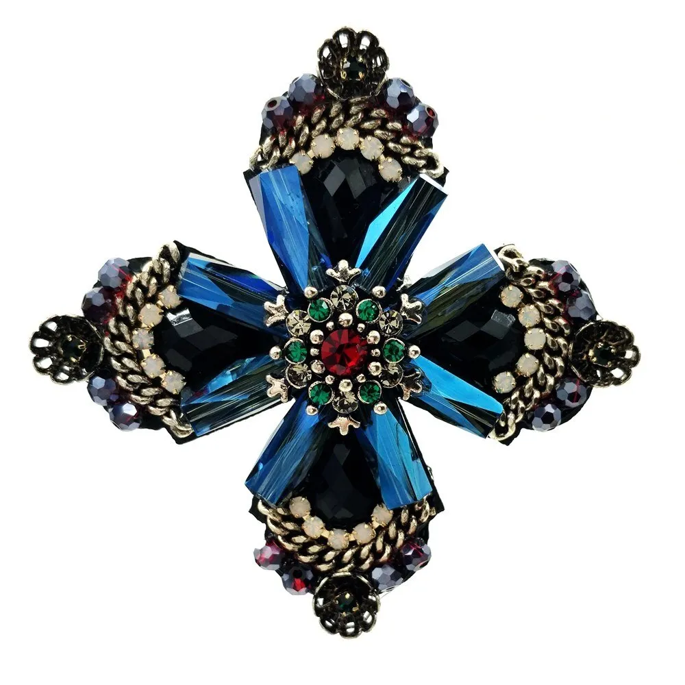 Dark Blue Cross Brooch