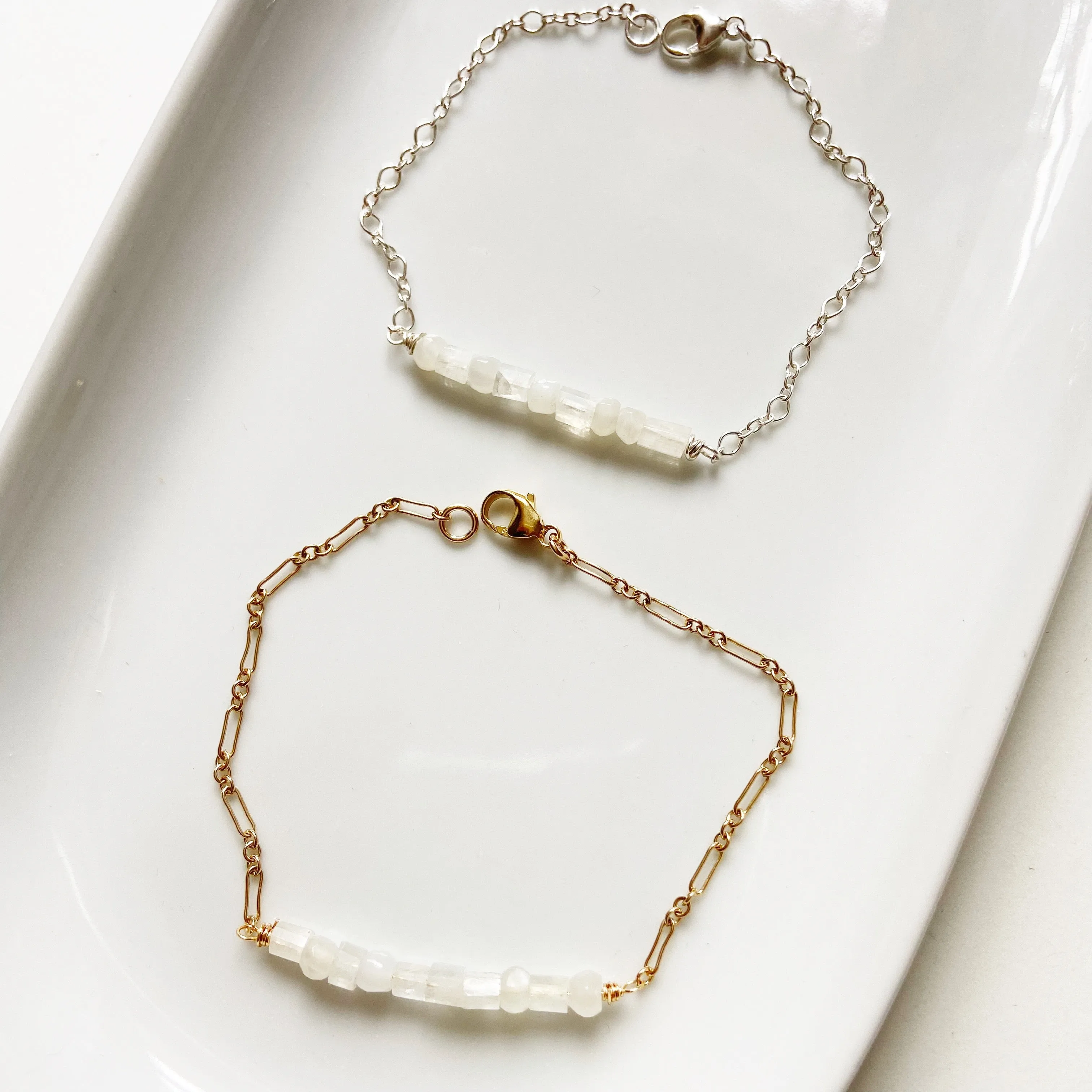 Delicate Moonstone Chain Bracelet in Gold or Silver