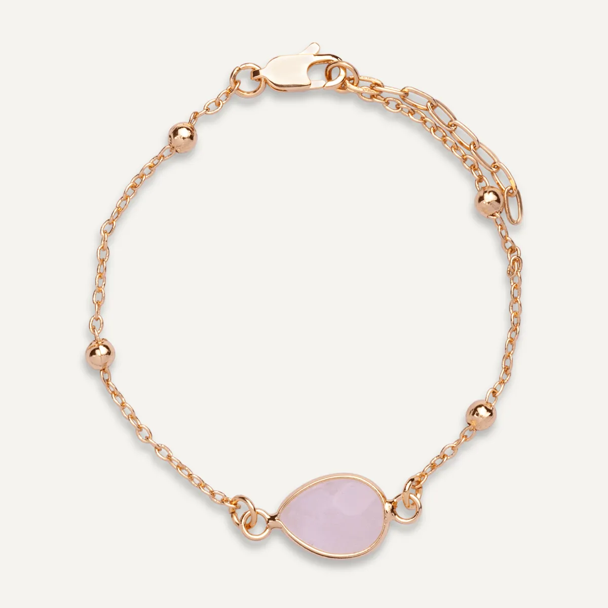 Delicate Rose Quartz Clasp Bracelet In Gold-Tone