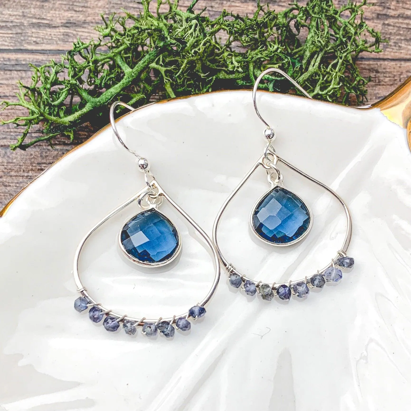 Denim Gem Wrapped Hoops