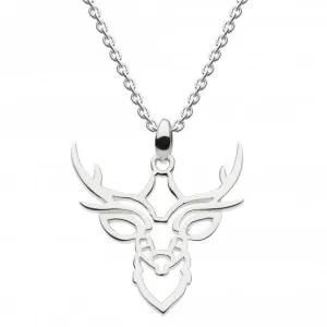 Dew Sterling Silver Stag Head Outline Pendant 9024HP024