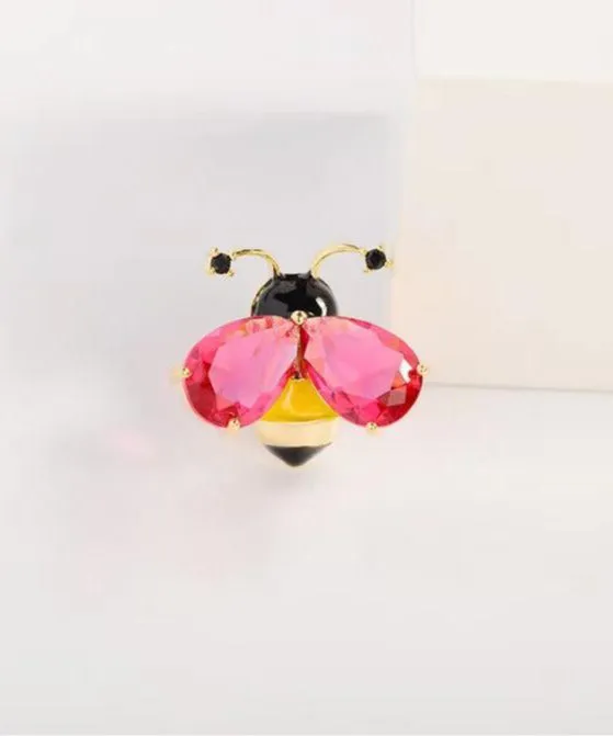 DIY Yellow Alloy Crystal Little Bee Brooches AB1067