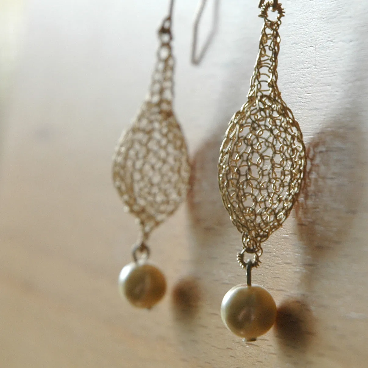 Drop shape Crochet Earring with a hanging pearl