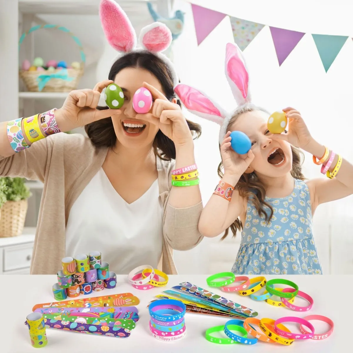 Easter Party Favors for Kids Slap Bracelets 50pcs