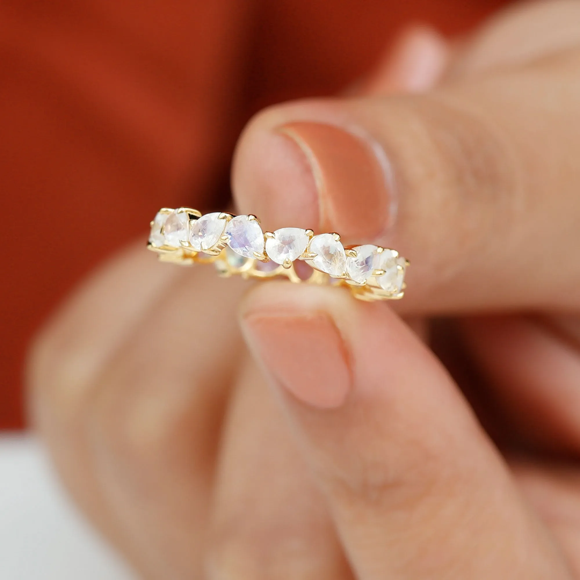 Elegant Pear Cut Moonstone Eternity Band Ring