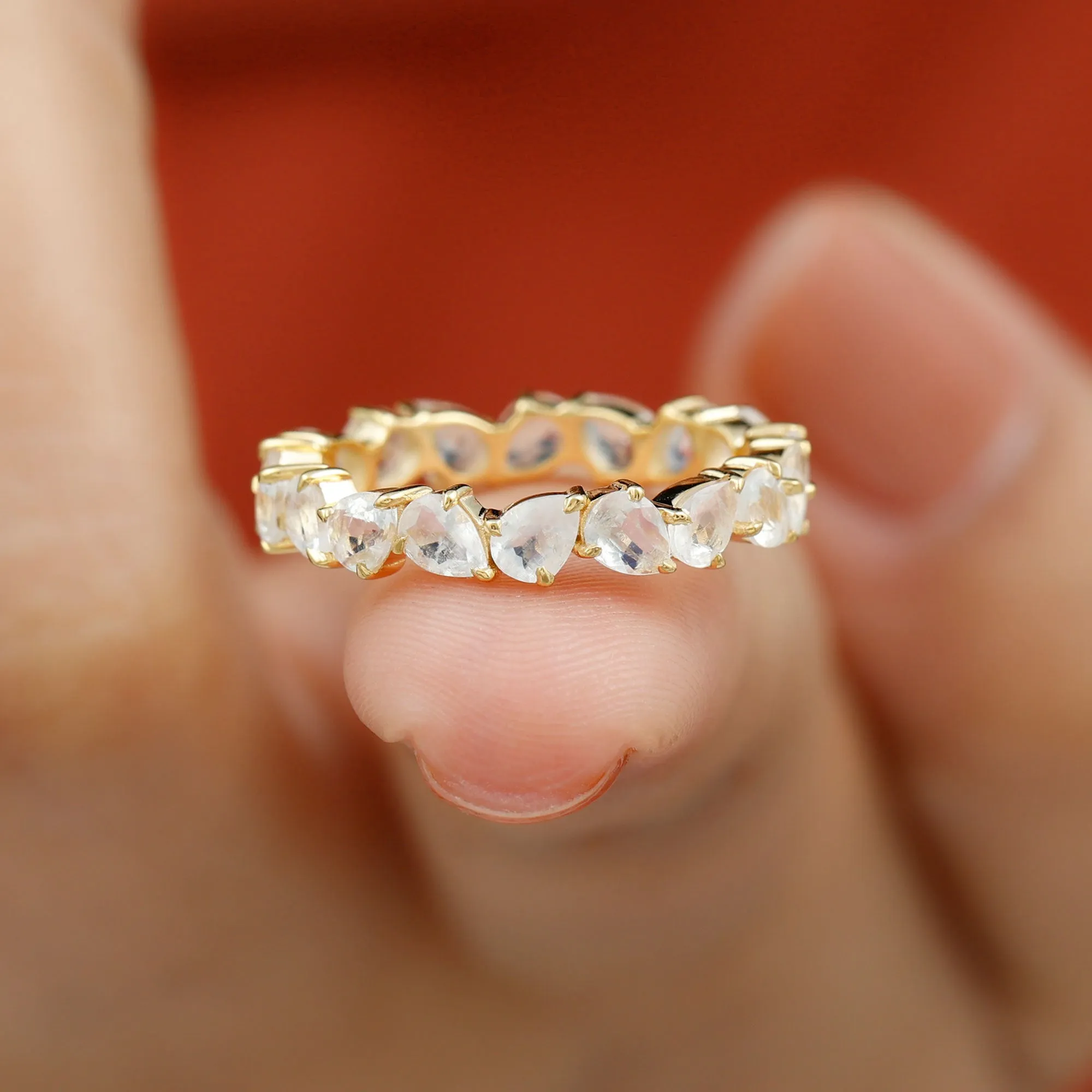 Elegant Pear Cut Moonstone Eternity Band Ring