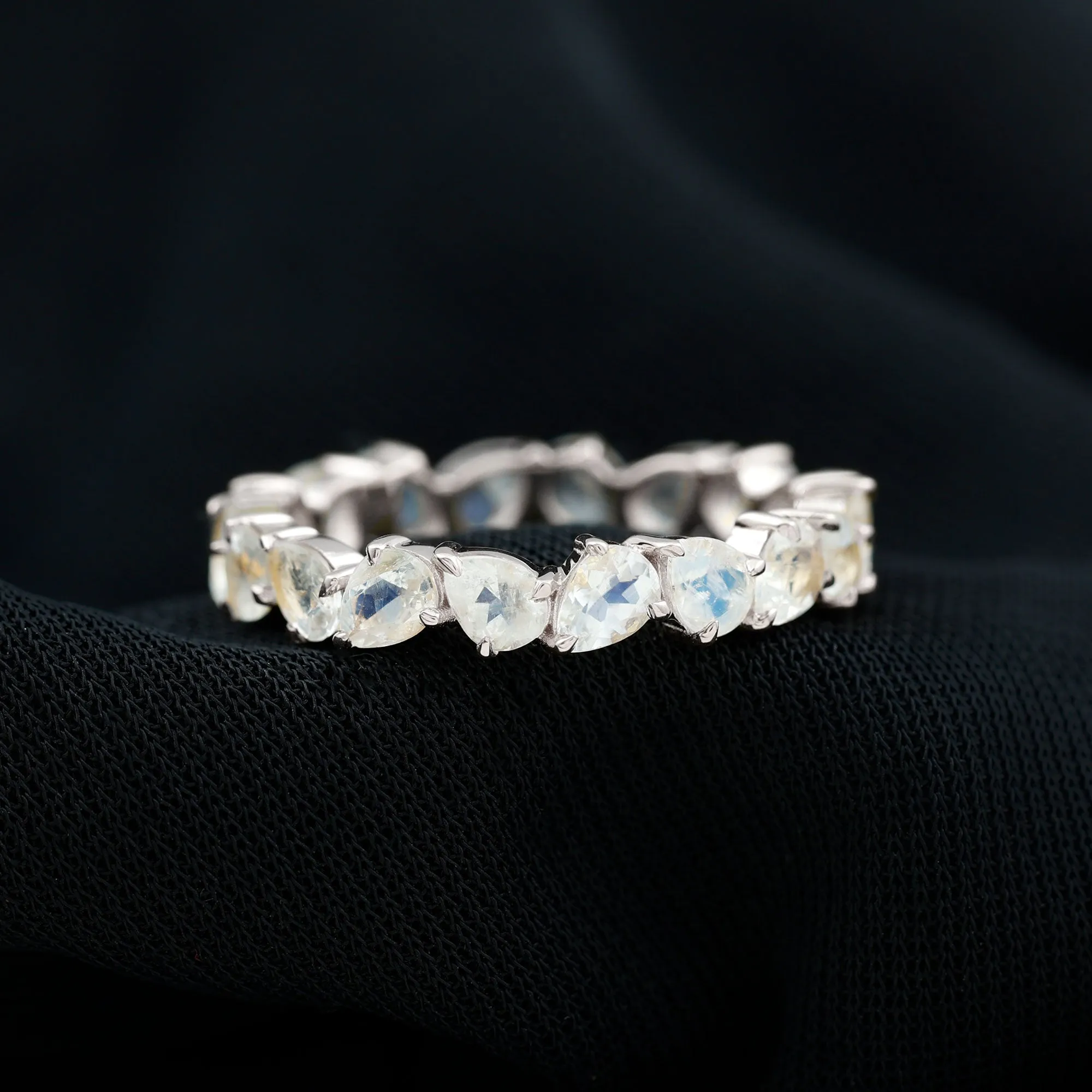 Elegant Pear Cut Moonstone Eternity Band Ring