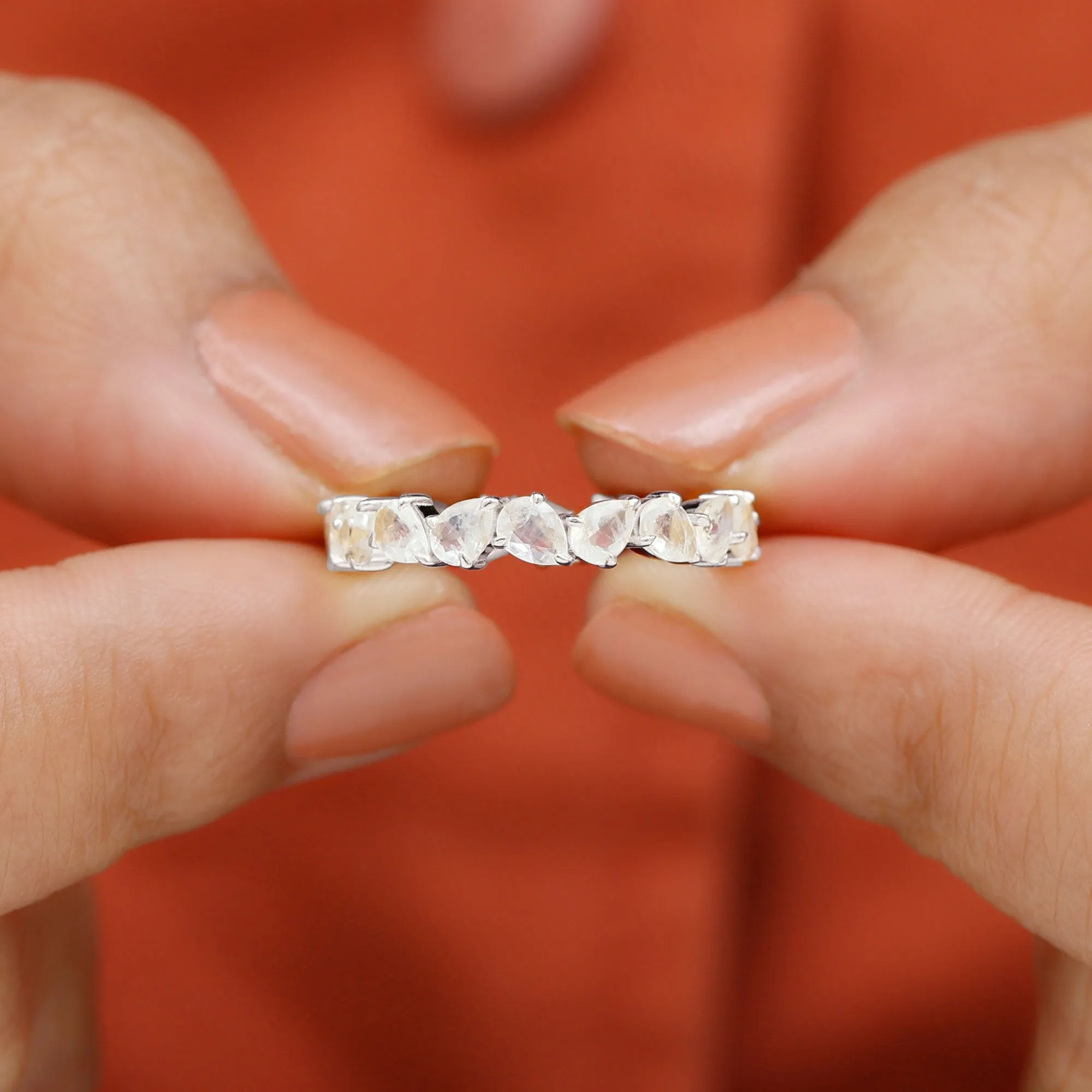 Elegant Pear Cut Moonstone Eternity Band Ring