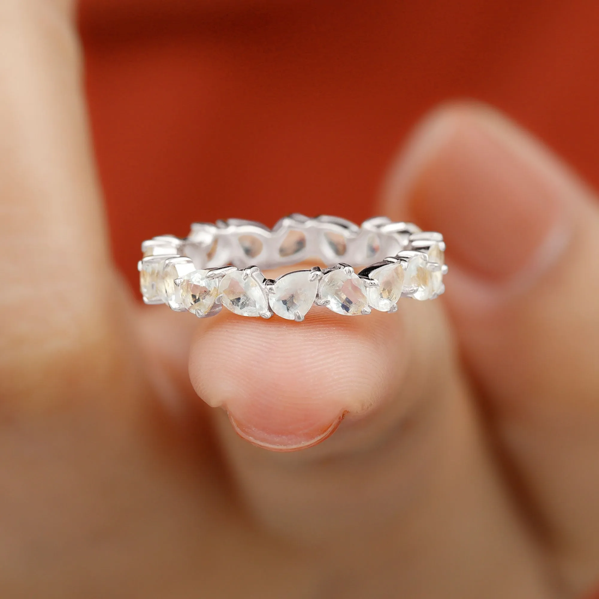 Elegant Pear Cut Moonstone Eternity Band Ring