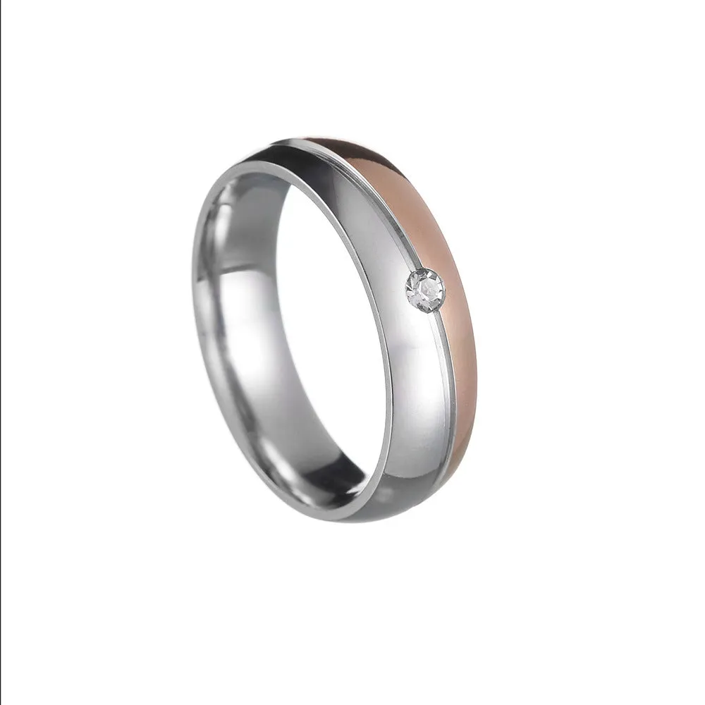 Elegant Titanium Steel Zircon Wedding Rings - Couple Set