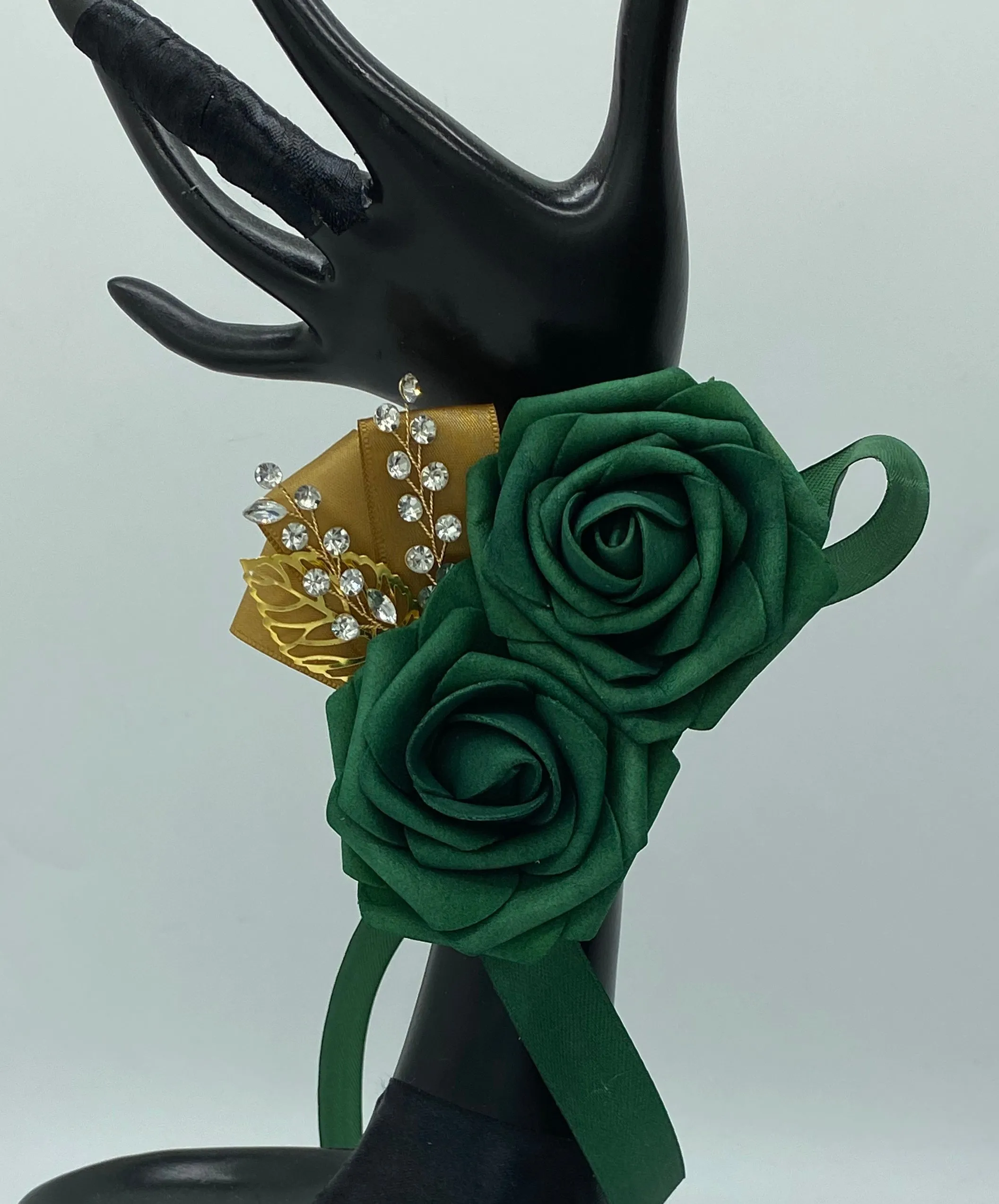 Emerald Green Cascade Bouquet l Waterfall bouquet l  Real Touch Roses Brooch Bouquet CB-001