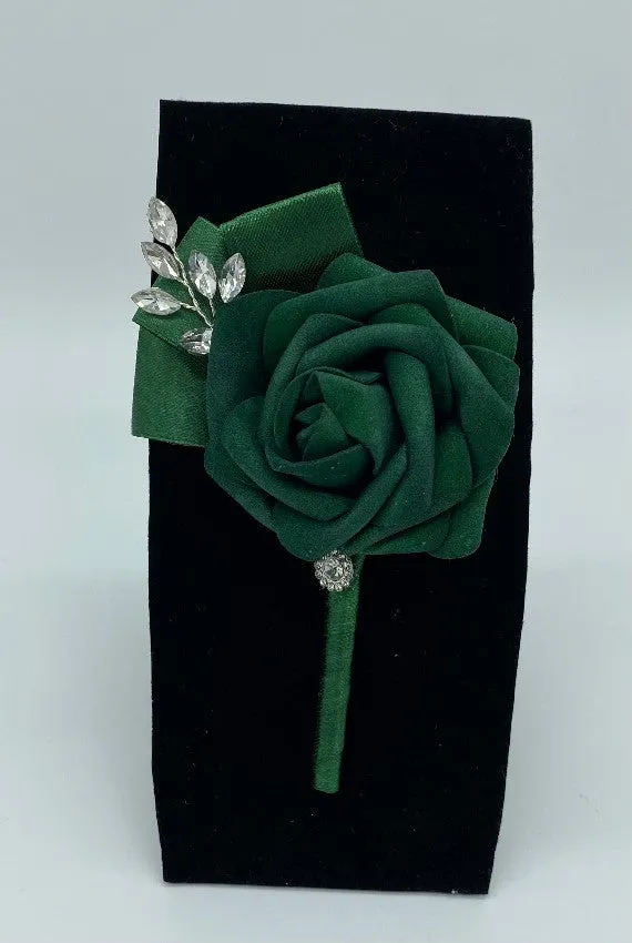 Emerald Green Cascade Bouquet l Waterfall bouquet l  Real Touch Roses Brooch Bouquet CB-003