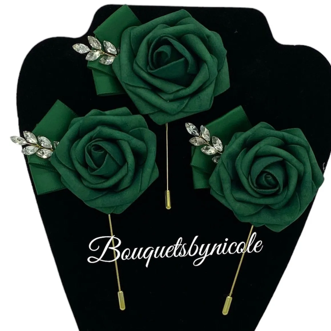 Emerald Green l White Cascade Bouquet l Waterfall bouquet l Real Touch Roses Brooch Bouquet CB-013