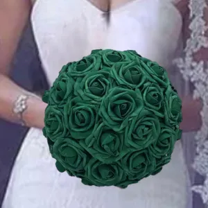 Emerald Green Round Bouquet l  Real Touch Roses Bouquet~ BOU-010