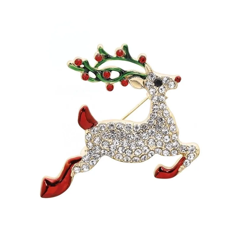 Europe And America Creative New  Sled Elk Bell Snowman Diamond-embedded Denim Bag Christmas Series Brooch For Women