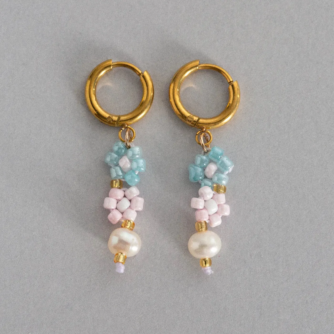 Fanny - Flower and Pearl Colorful Bead Summer Hoop Earrings