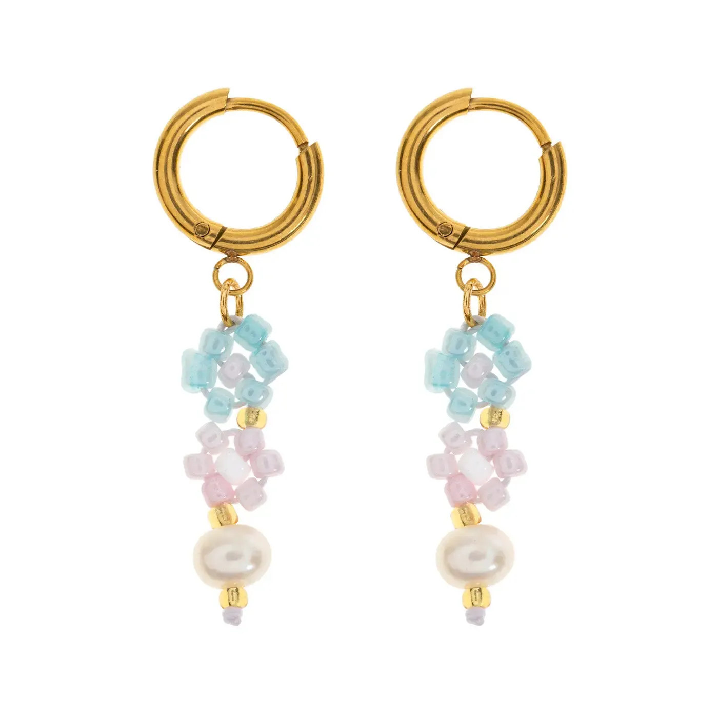 Fanny - Flower and Pearl Colorful Bead Summer Hoop Earrings