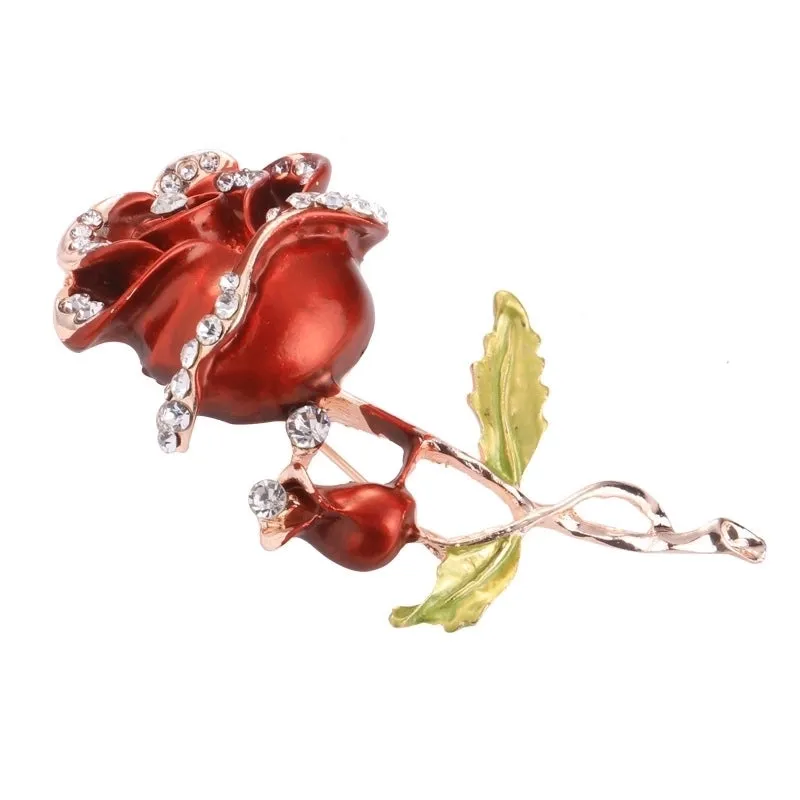 Fashion Creative Dripping Oil Rhinestone Inlaid Rose Brooch