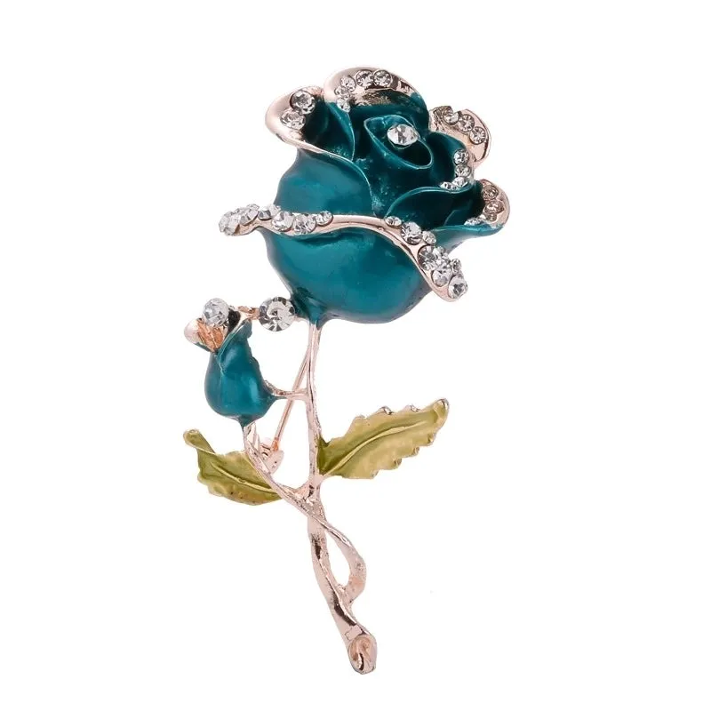 Fashion Creative Dripping Oil Rhinestone Inlaid Rose Brooch