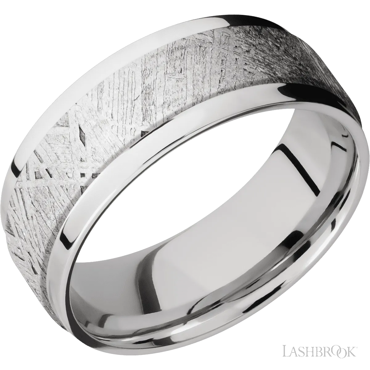 Flat Wide Grooved Edges Cobalt Chrome with Polish Finish and Meteorite Inlay - 8MM