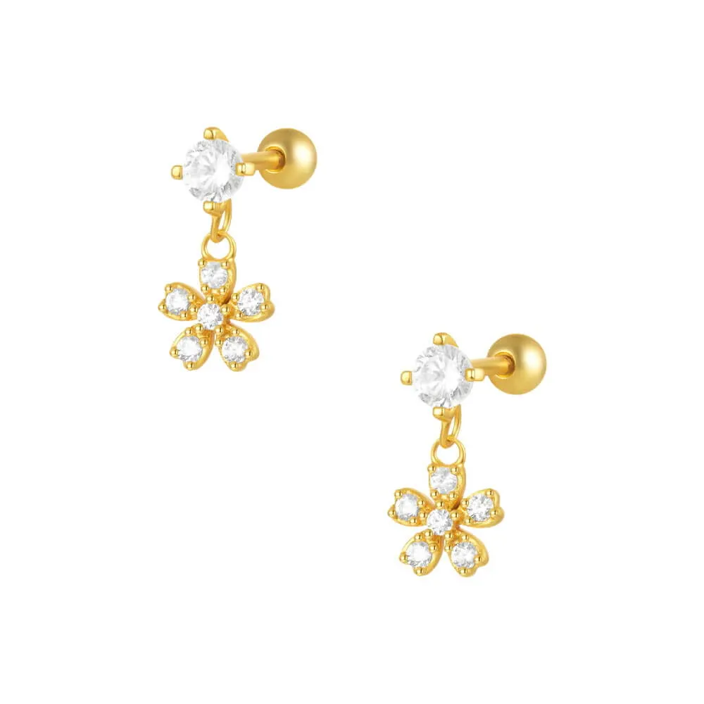 Flower Drop Ball Back Earrings