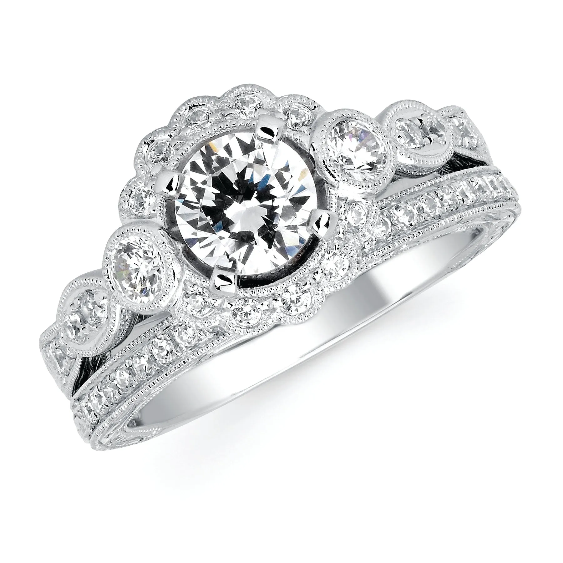 Forever Elegant&trade; 1/3 Ctw. Diamond Semi Mount shown with 3/4  Ct. Round Center Diamond in 14K Gold