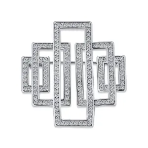 Geometric Art Deco Vintage Style CZ Cubic Zirconia Brooche Pin Silver Plated