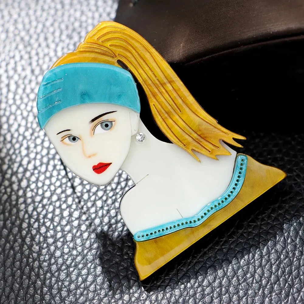 Girl With A Pearl Earring Acrylic Brooch