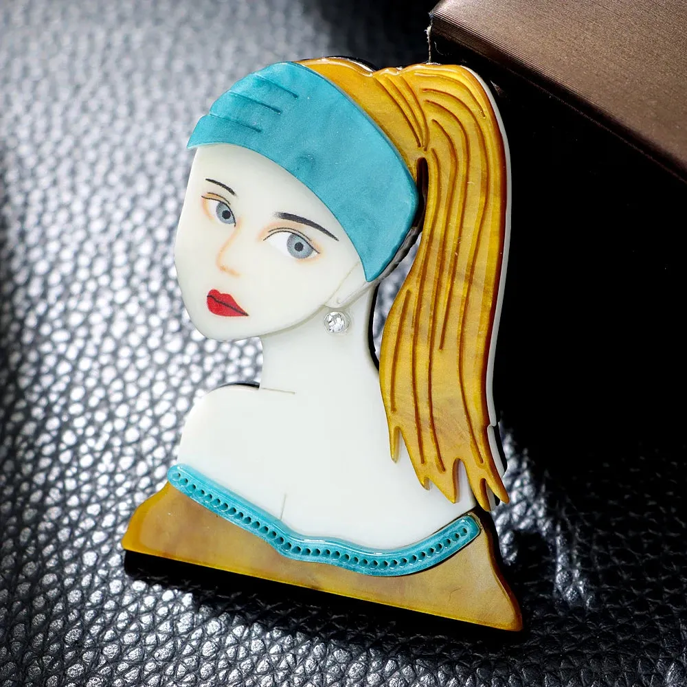 Girl With A Pearl Earring Acrylic Brooch