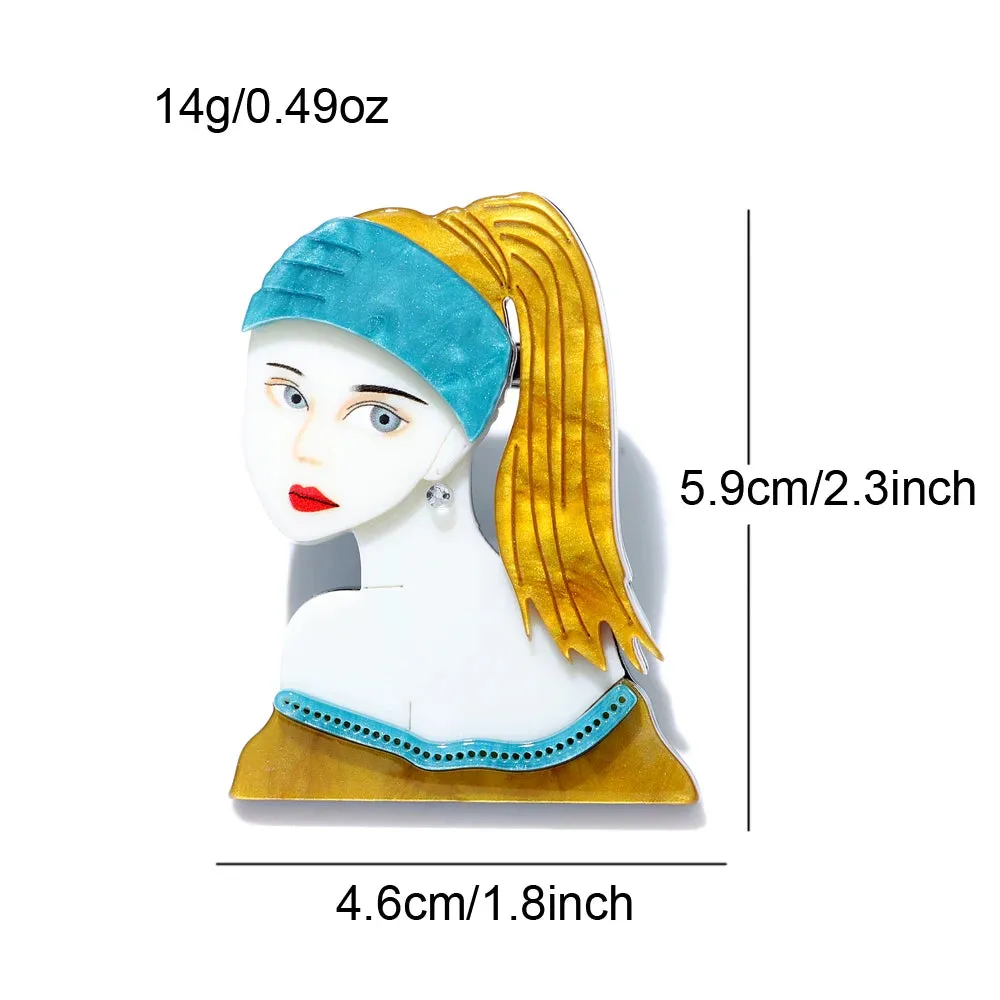 Girl With A Pearl Earring Acrylic Brooch