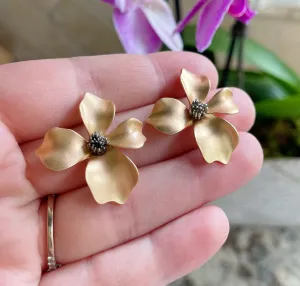 Gold Metal Flower Stud Earrings