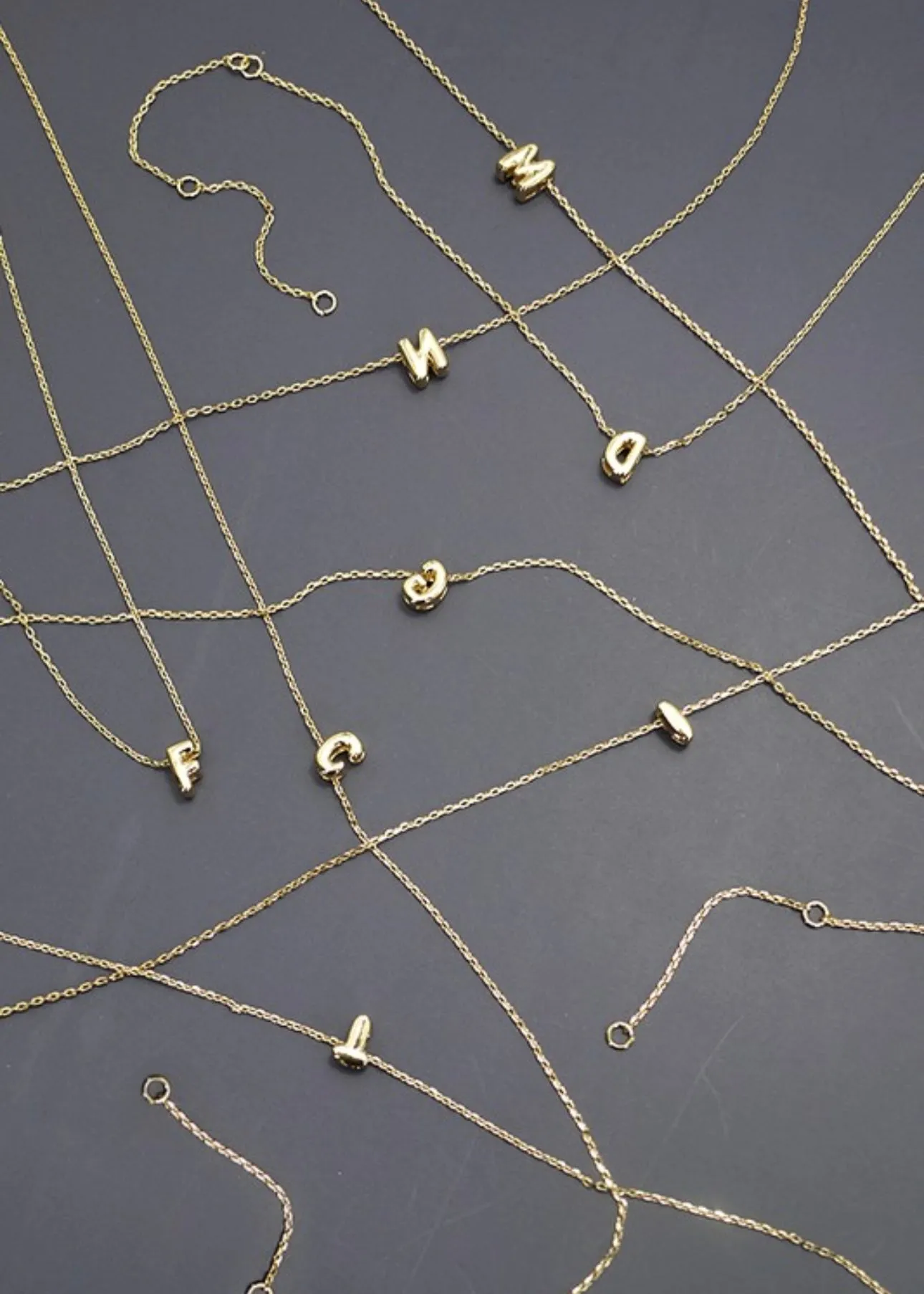 Gold Mini Bubble Initial Necklaces