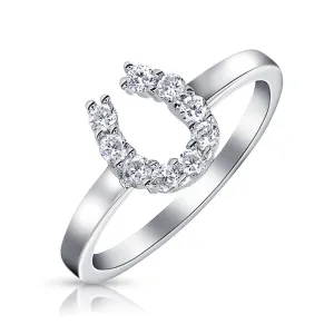 Good Luck Cocktail Statement Ring with Cubic Zirconia Horseshoe in Sterling Silver