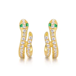 Green Eye Snake Zircon C Shape Sterling Silver Stud Earrings